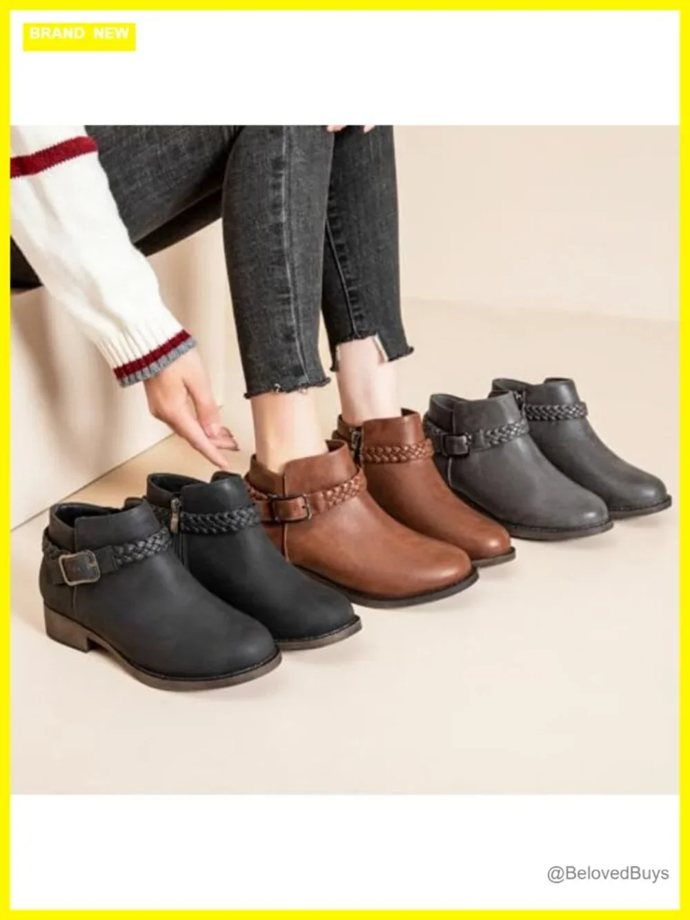 Women's Low Heel Ankle Boots Faux Leather Zipper Booties